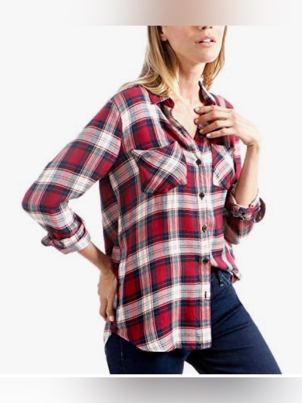 Lucky Brand long-sleeve plaid button-up shirt classic collar and dual pockets 1X